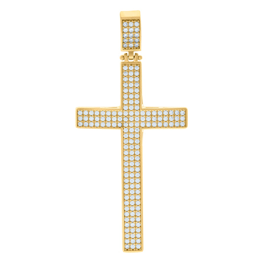 10k Yellow Gold Mens Cubic Zirconia Cross Religious Charm Pendant