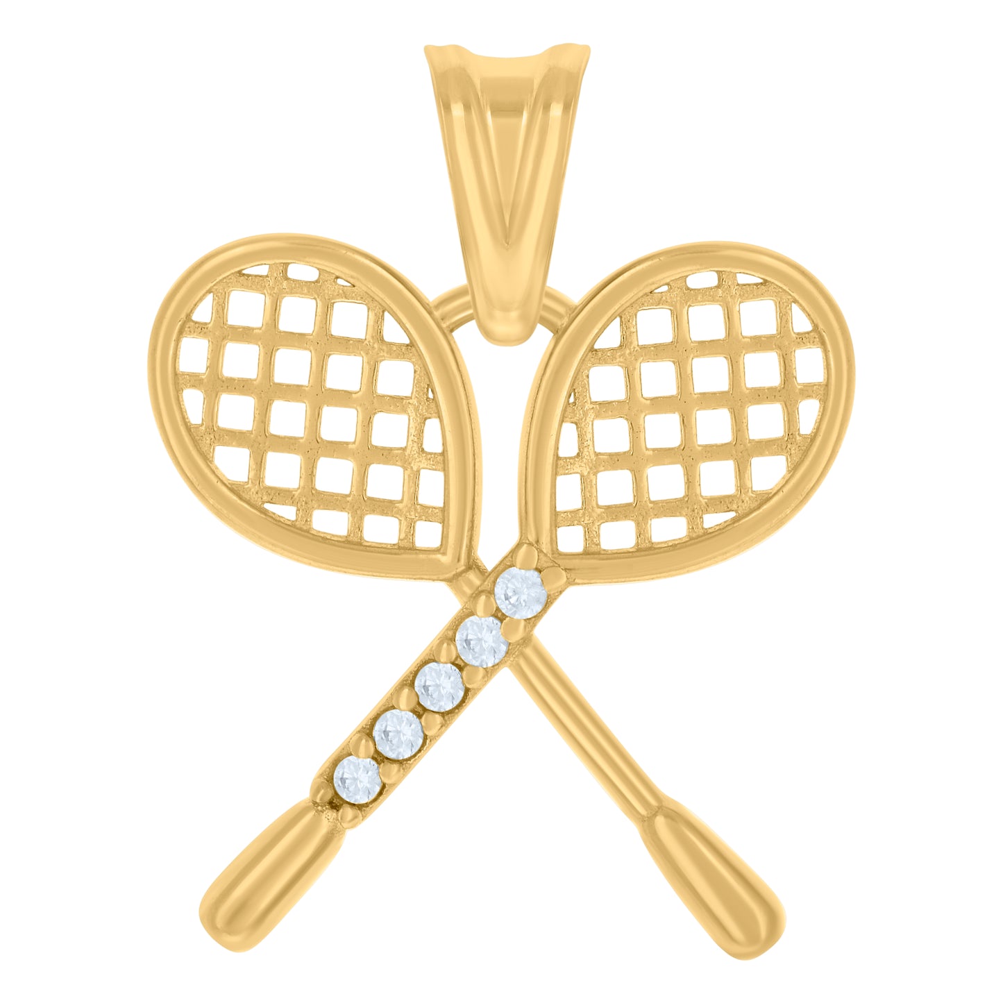 10k Yellow Gold Unisex Cubic Zirconia Tennis Racket Sports Charm Pendant