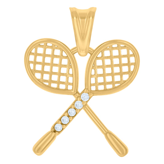 10k Yellow Gold Unisex Cubic Zirconia Tennis Racket Sports Charm Pendant