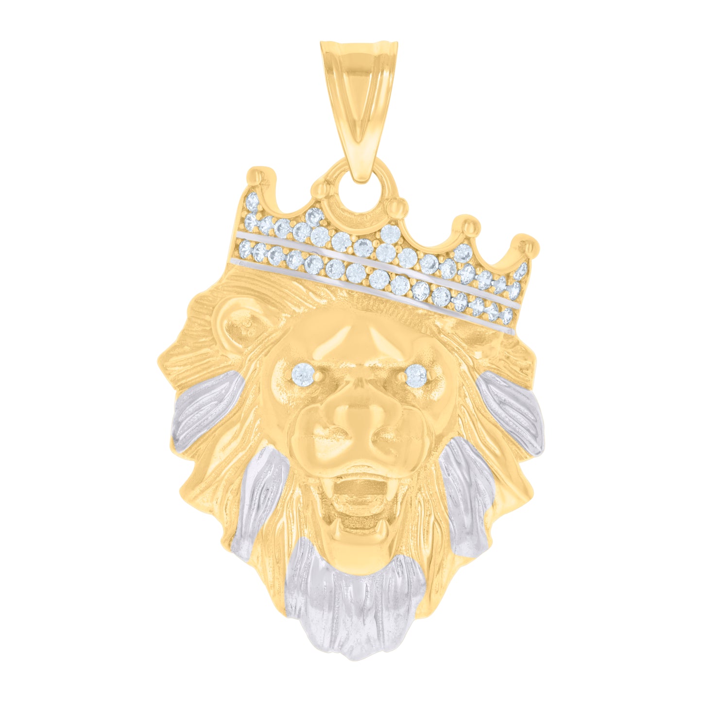 10k Two tone Gold Mens Cubic Zirconia Leo/Lion Head Zodiac Sign/Wildlife Charm Pendant
