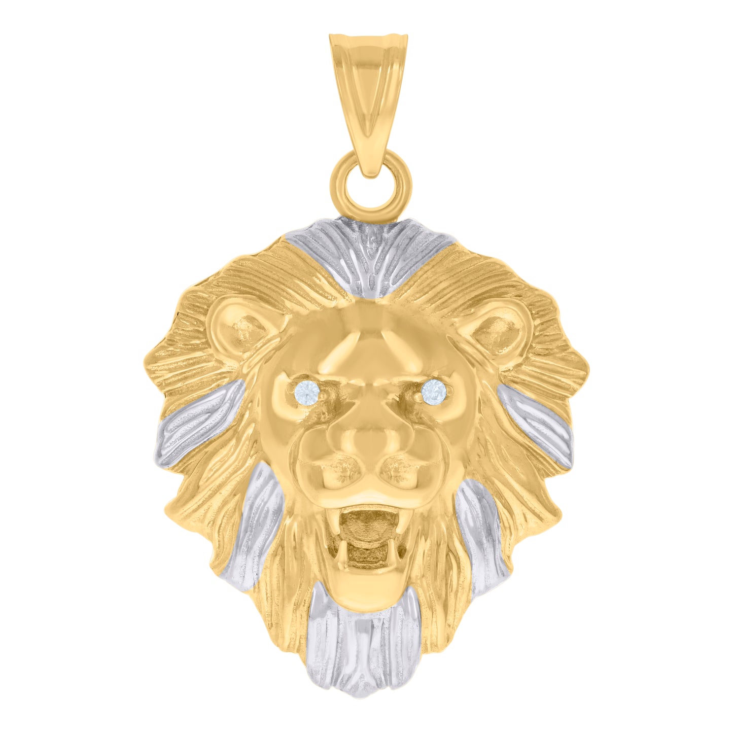 10k Two tone Gold Mens Cubic Zirconia Leo/Lion Head Zodiac Sign/Wildlife Charm Pendant