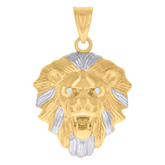 10k Two tone Gold Mens Cubic Zirconia Leo/Lion Head Zodiac Sign/Wildlife Charm Pendant