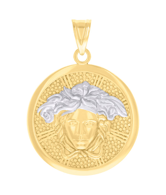 10k Two tone Gold Mens Medusa Egyptian Fashion Charm Pendant
