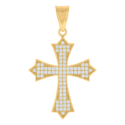 10kt Yellow Gold Mens Cubic-Zirconia Cross Religious Charm Pendant