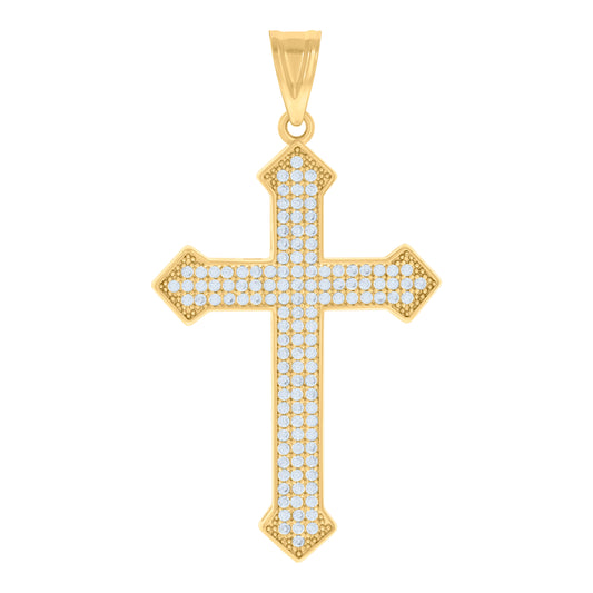 10kt Yellow Gold Mens Cubic-Zirconia Cross Religious Charm Pendant