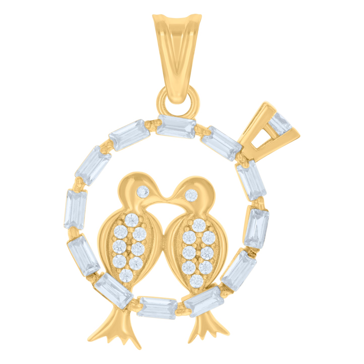 10k Yellow Gold Womens Baguette Round Cubic Zirconia Lovebirds Wildlife Charm Pendant
