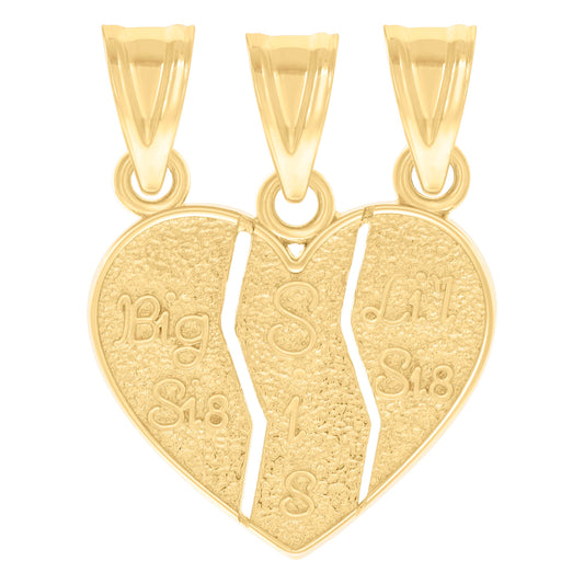 10k Yellow Gold Womens Break Apart Heart Big Sis Lil Sis Family Talking Charm Pendant