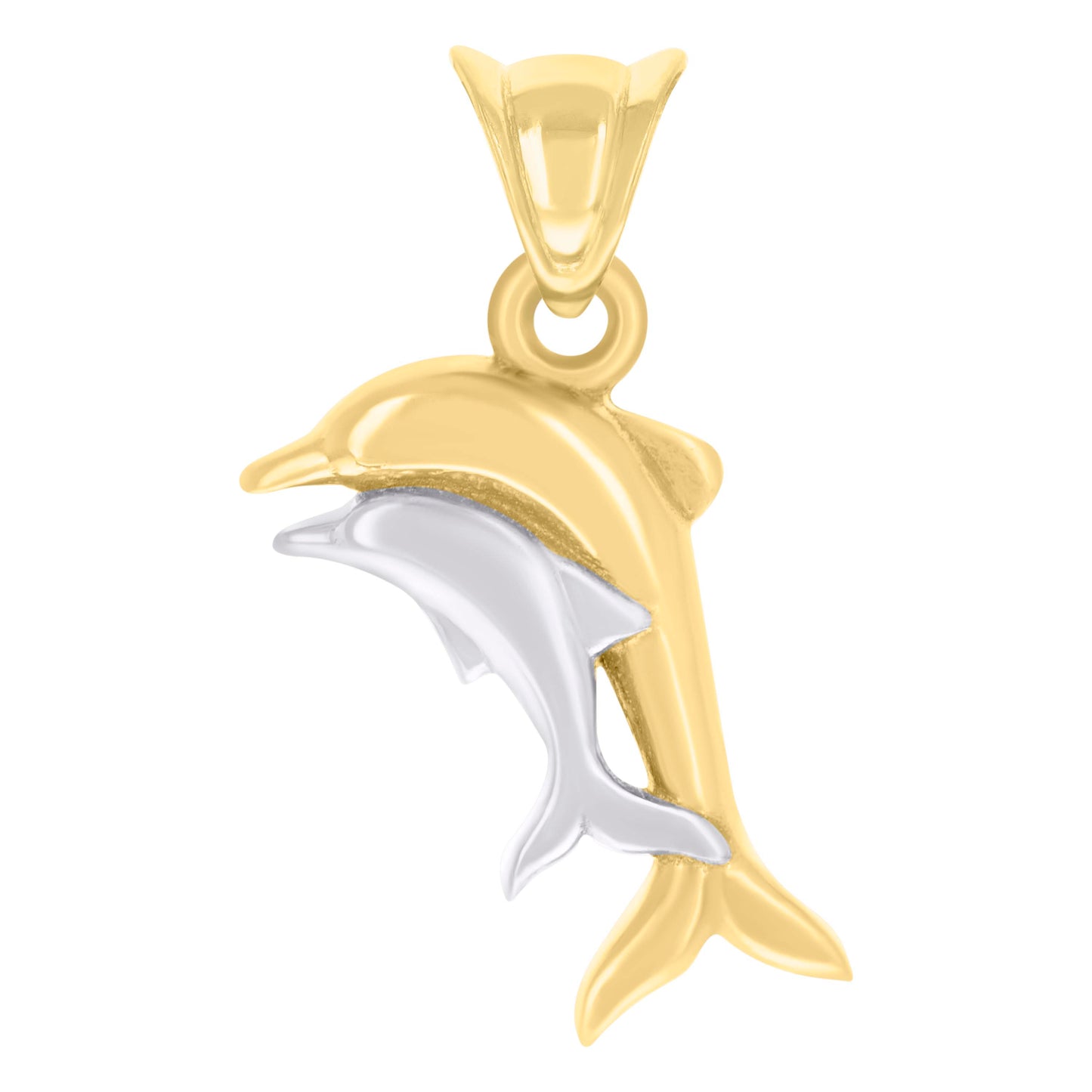 10k Two tone Gold Unisex Dolphin Fish Ocean Charm Pendant