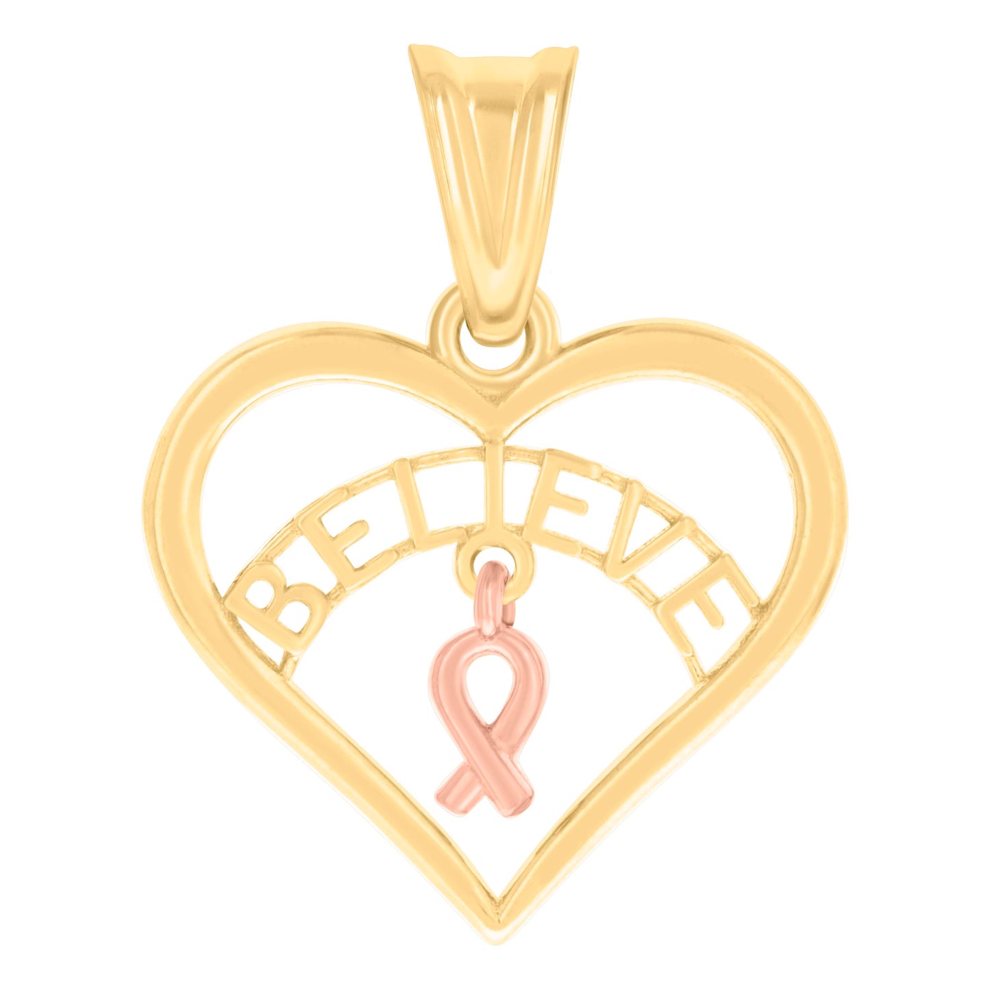 10k Two tone Gold Womens BELIEVE IN HEART Charm Pendant