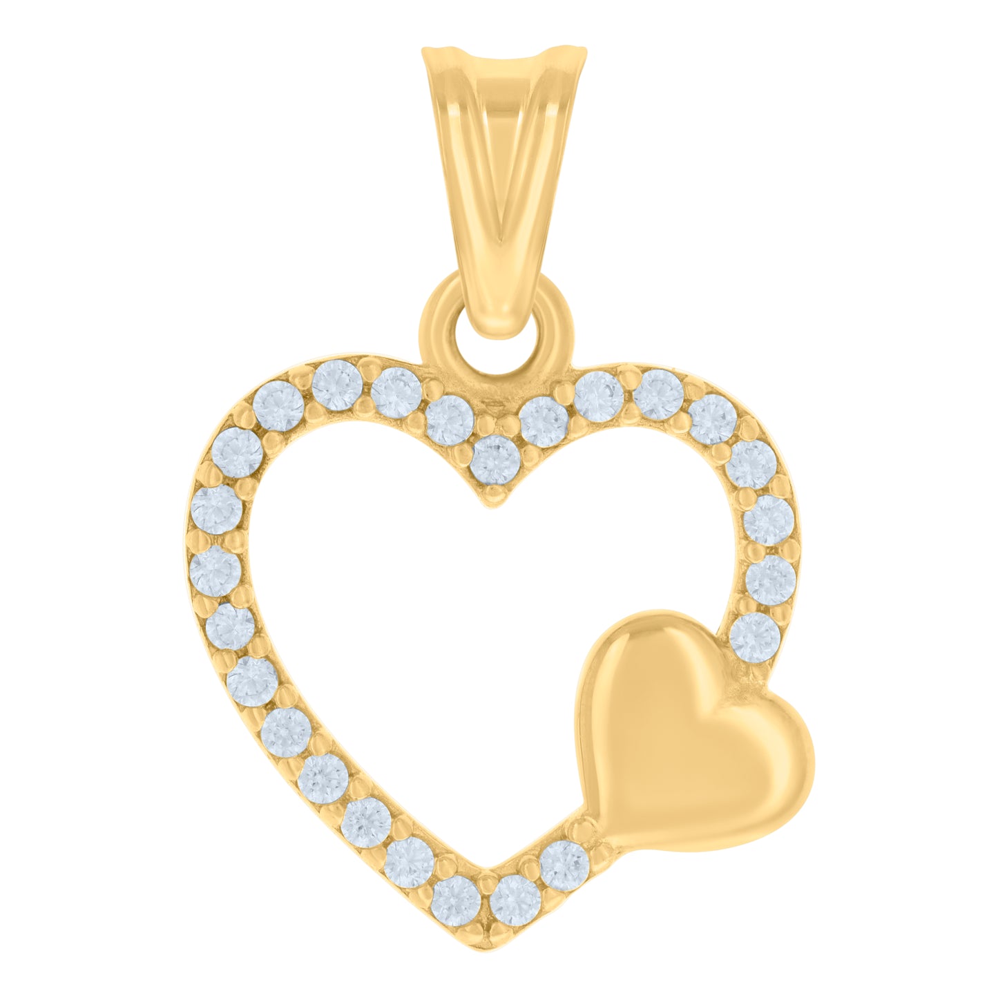 10k Yellow Gold Womens Cubic Zirconia Double Heart Charm Pendant