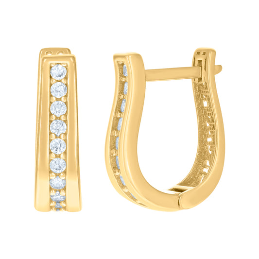 10k Yellow Gold Womens Cubic Zirconia U-Shaped Hoop Earrings