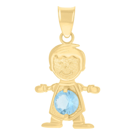 10k Yellow Gold Mens Blue Cubic Zirconia Boy Birthstone Baby Charm Pendant