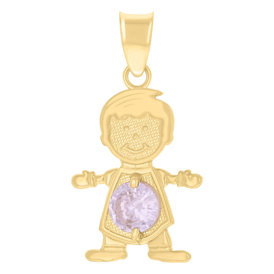 10k Yellow Gold Mens Purple Cubic Zirconia Boy Birthstone Baby Charm Pendant