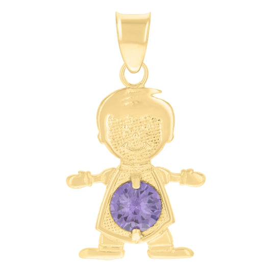 10k Yellow Gold Mens Purple Cubic Zirconia Boy Birthstone Baby Charm Pendant