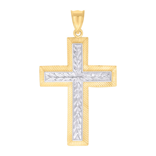 10k Two tone Gold Mens Cross Religious Pendant