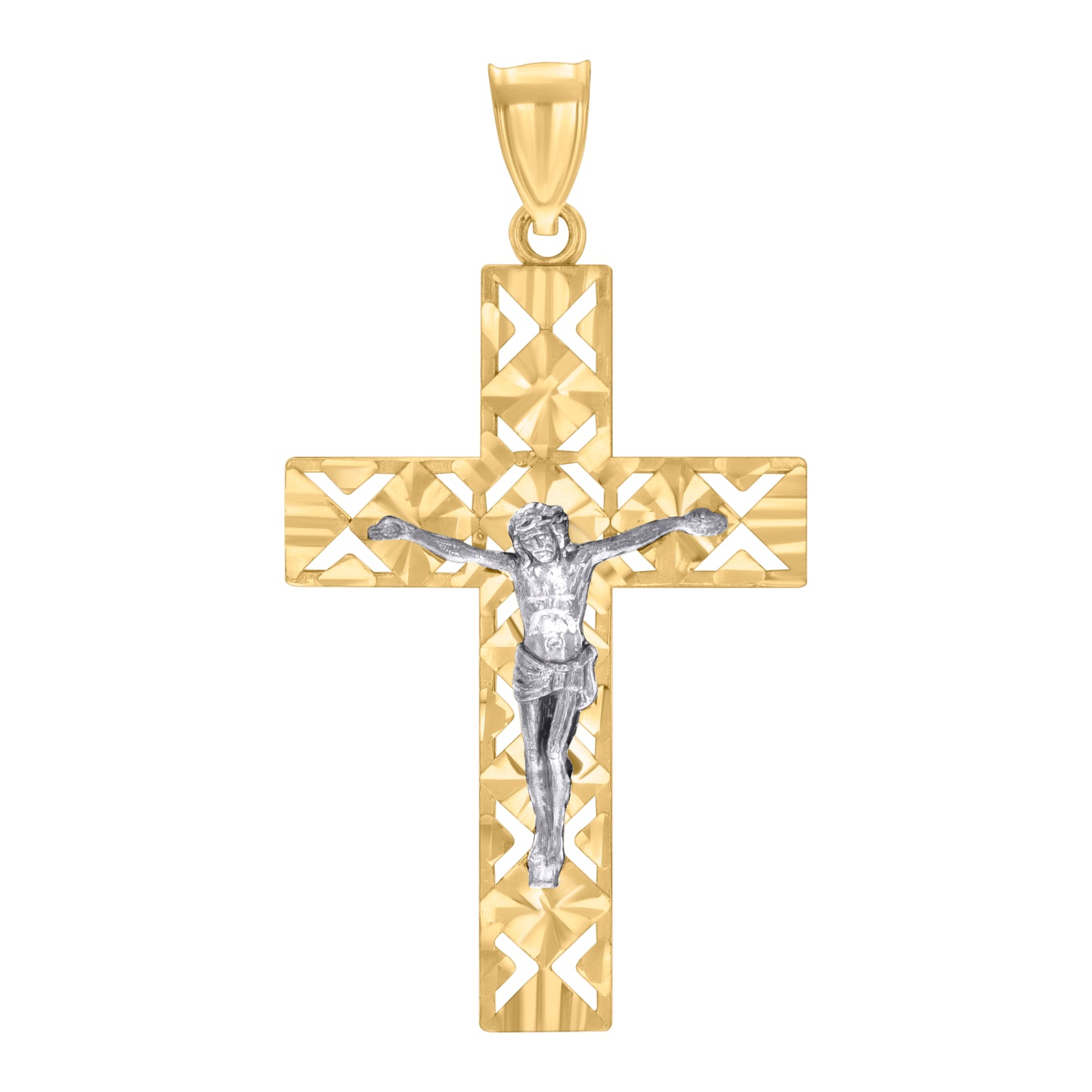 10k Two tone Gold Mens Crucifix Cross Religious Pendant