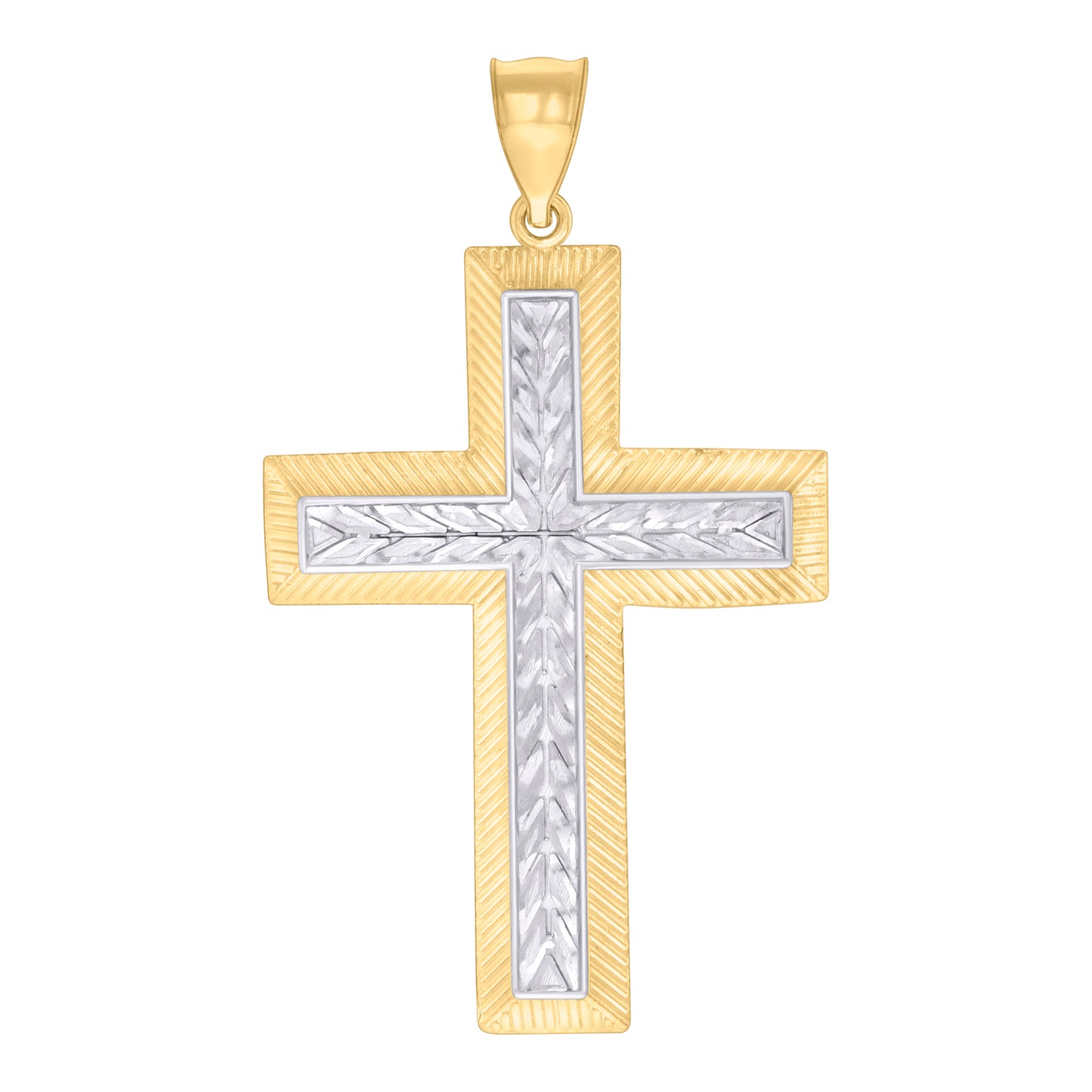 10k Two tone Gold Mens Cross Religious Pendant
