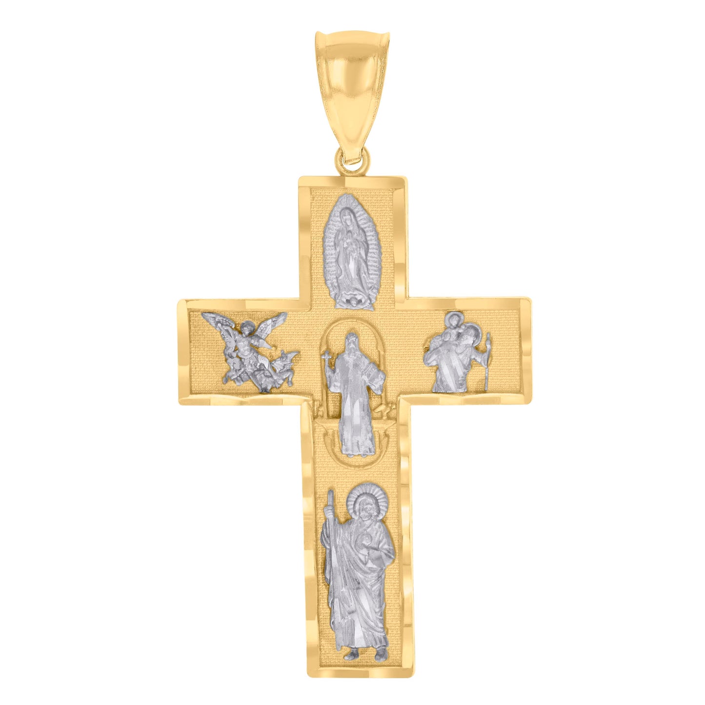 10k Two tone Gold Mens Cross Religious Charm Pendant