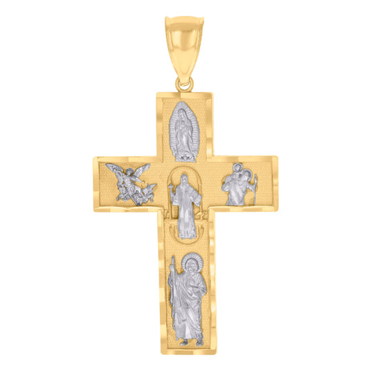 10k Two tone Gold Mens Cross Religious Charm Pendant
