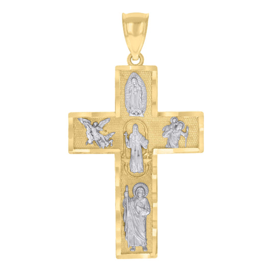 10k Two tone Gold Mens Cross Religious Charm Pendant