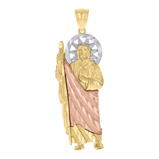 10k Tri Color Gold Mens St. Jude Religious Charm Pendant