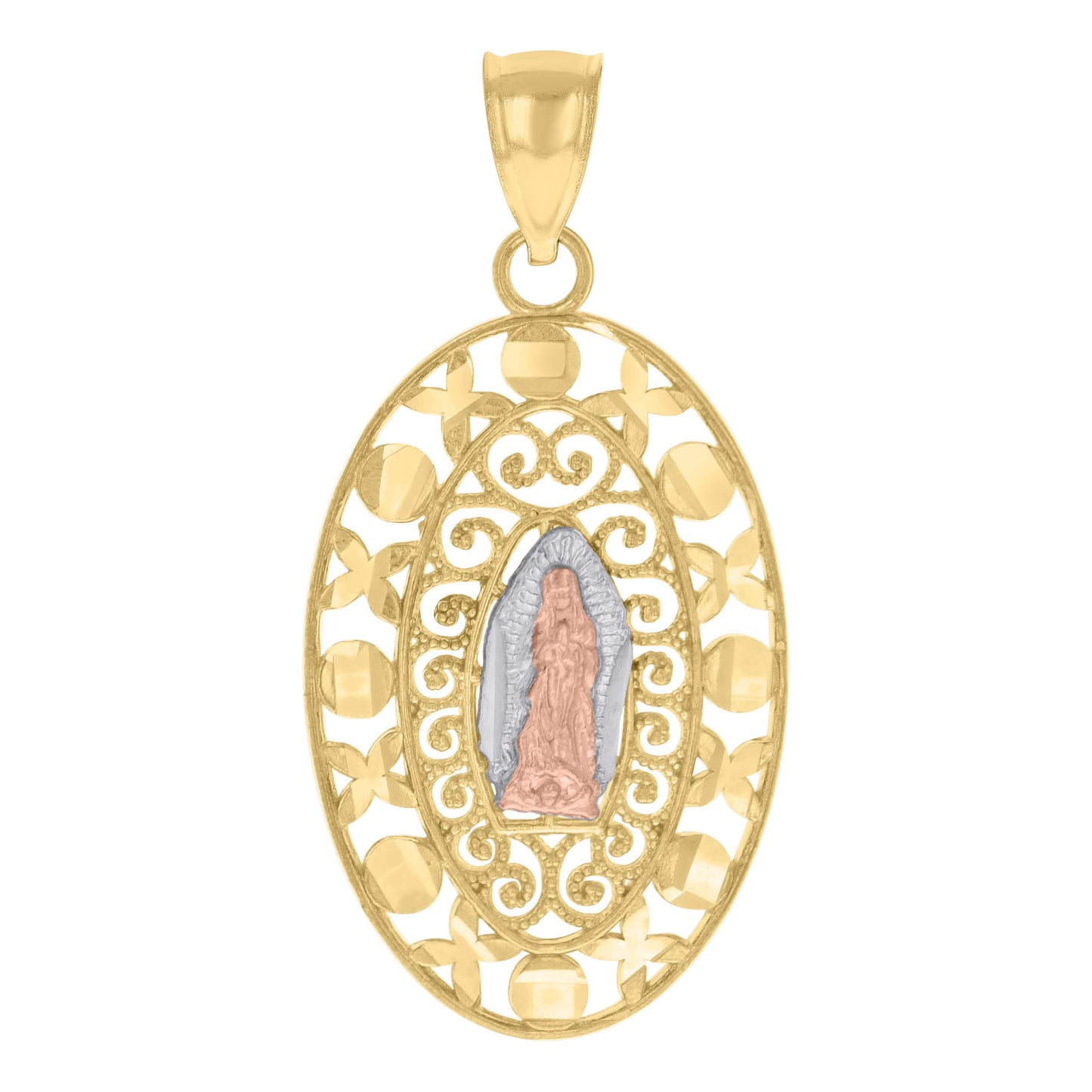 10kt Tri-Color Gold Mens Guadalupe Religious Charm Pendant