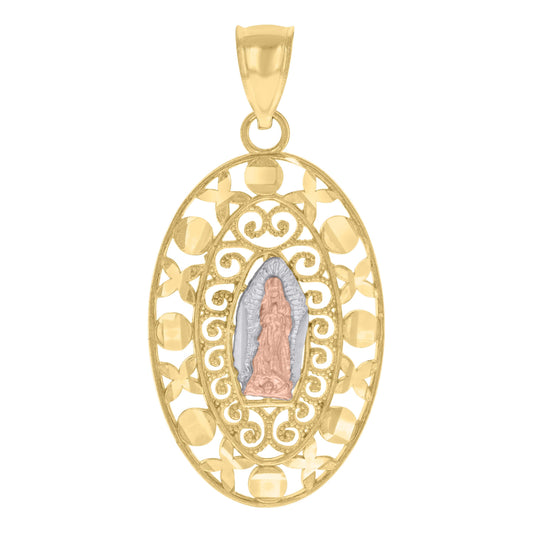 10kt Tri-Color Gold Mens Guadalupe Religious Charm Pendant