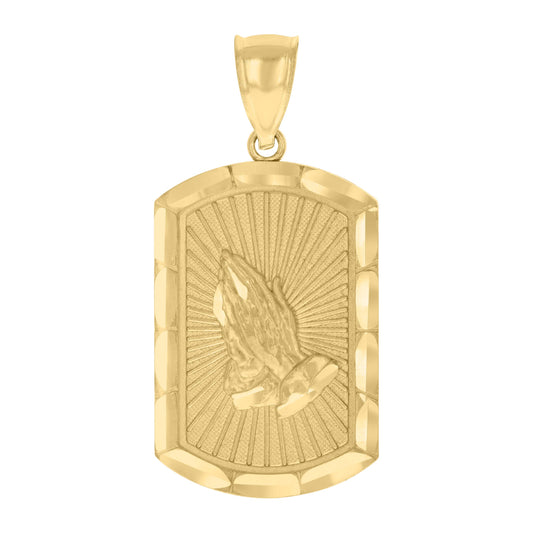10k Yellow Gold Mens Praying Hands Symbol Religious Charm Pendant