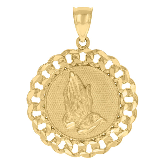10kt Yellow Gold Mens Praying Hands Symbol Religious Charm Pendant