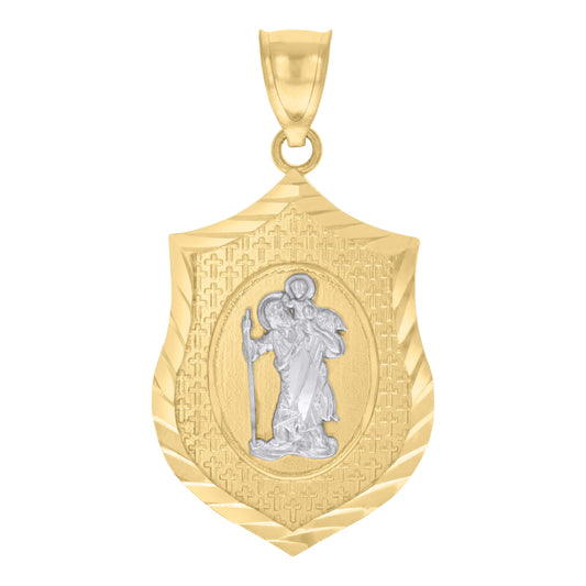 10k Two tone Gold Mens St. Christopher Religious Charm Pendant