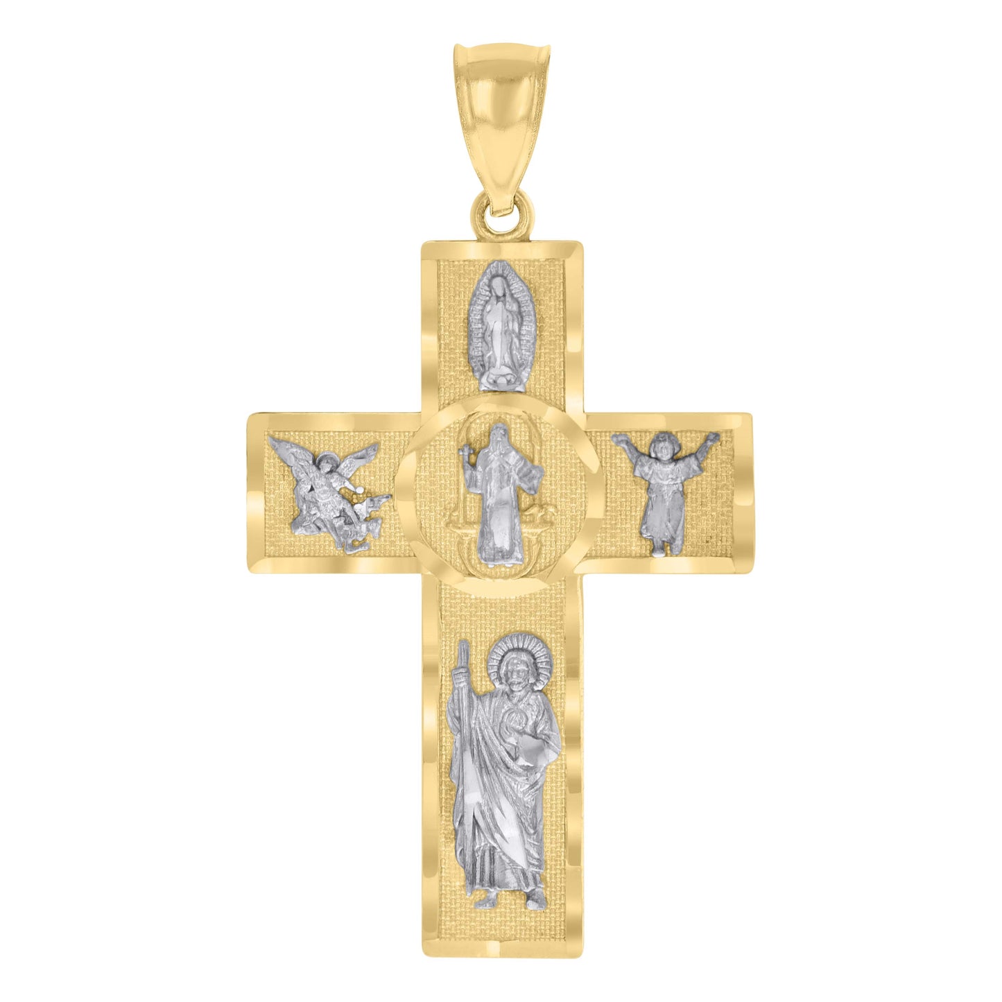 10k Two tone Gold Mens Cross Religious Charm Pendant
