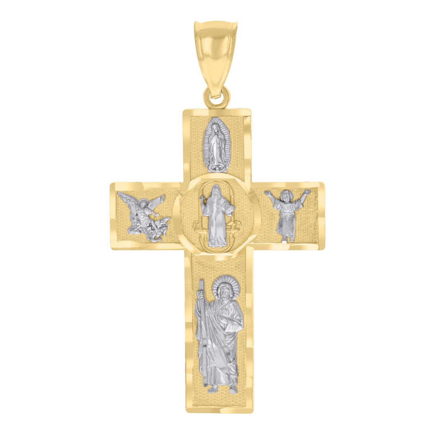 10k Two tone Gold Mens Cross Religious Charm Pendant