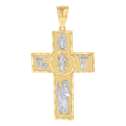 10k Two tone Gold Mens Cross Religious Charm Pendant