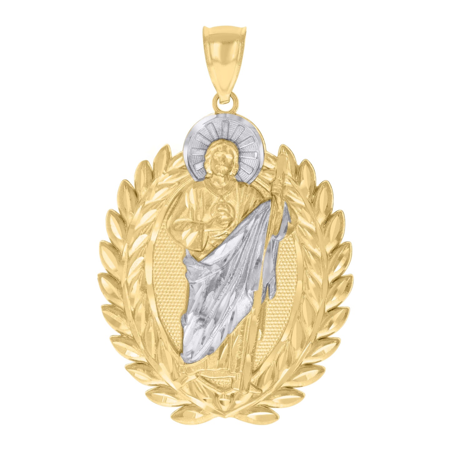 10k Two tone Gold Mens St. Jude Religious Charm Pendant