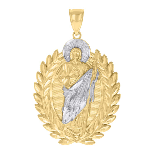 10k Two tone Gold Mens St. Jude Religious Charm Pendant