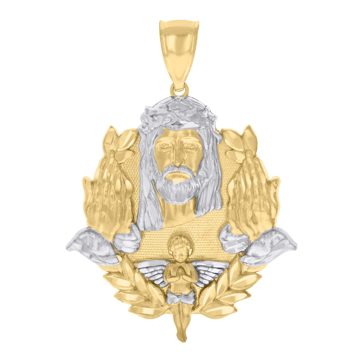 10k Two tone Gold Mens Jesus Angel Religious Charm Pendant