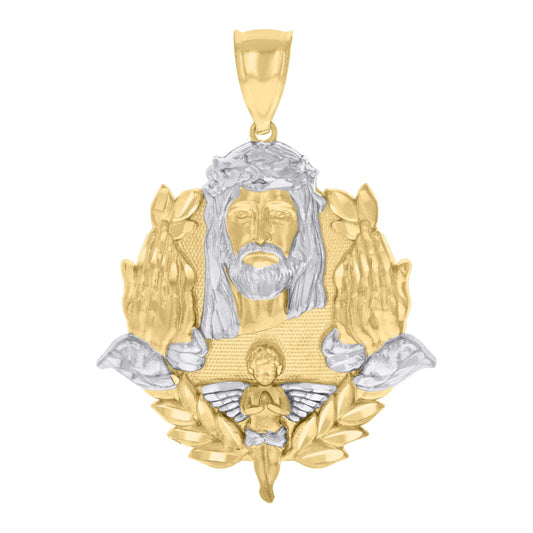 10k Two tone Gold Mens Jesus Angel Religious Charm Pendant
