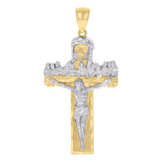 10k Two tone Gold Mens Jesus Last Supper Crucifix Cross Religious Charm Pendant