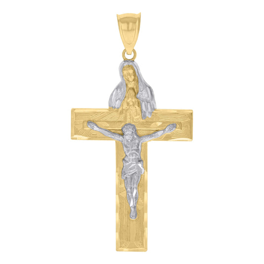 10k Two tone Gold Mens Guadalupe Crucifix Cross Religious Charm Pendant