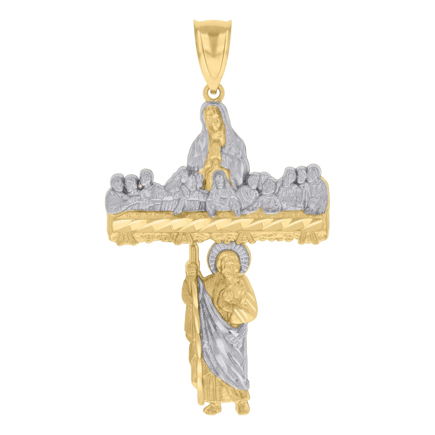 10k Two tone Gold Mens St. Jude Guadalupe Last Supper Cross Religious Charm Pendant