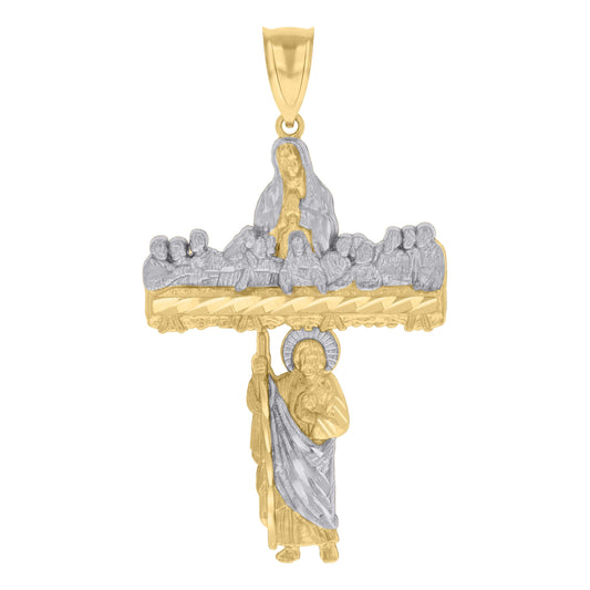 10k Two tone Gold Mens St. Jude Guadalupe Last Supper Cross Religious Charm Pendant