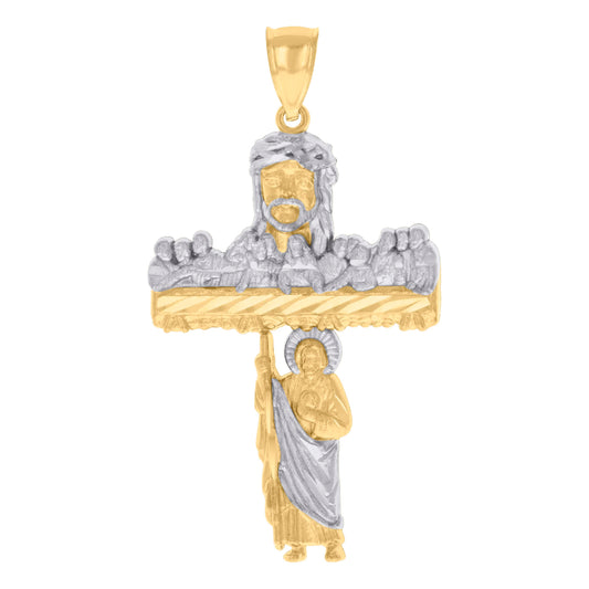 10k Two tone Gold Mens St. Jude Jesus Last Supper Cross Religious Charm Pendant