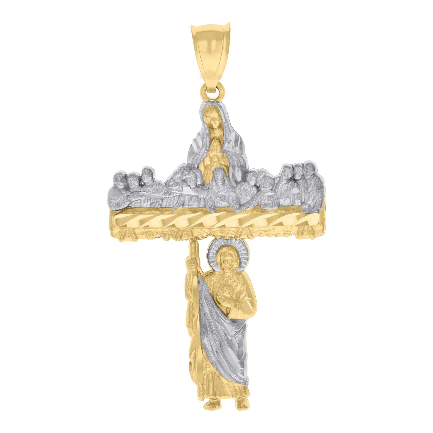 10k Two tone Gold Mens St. Jude Guadalupe Last Supper Cross Religious Charm Pendant