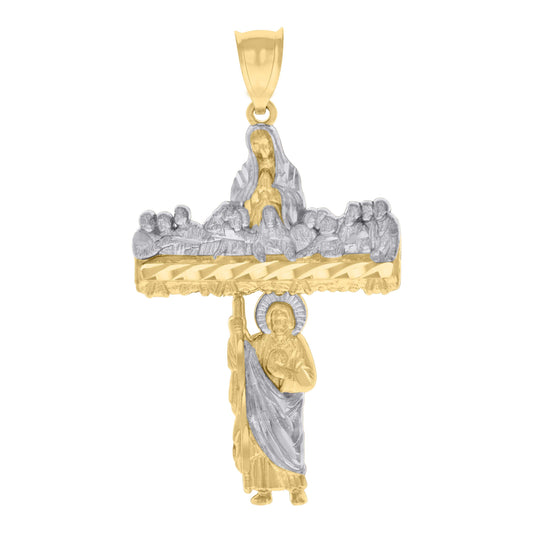 10k Two tone Gold Mens St. Jude Guadalupe Last Supper Cross Religious Charm Pendant