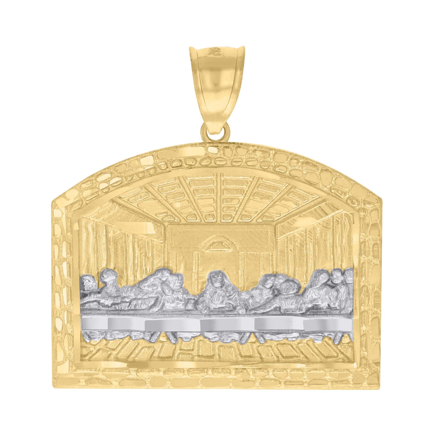 10k Two tone Gold Mens Nugget Last Supper Religious Charm Pendant