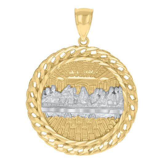 10k Two tone Gold Mens Chain Border Last Supper Religious Charm Pendant
