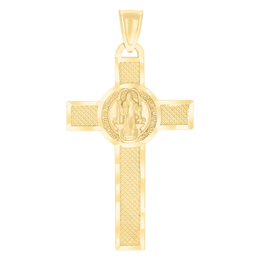 10kt Yellow Gold Mens St. Benedict Cross Religious Charm Pendant