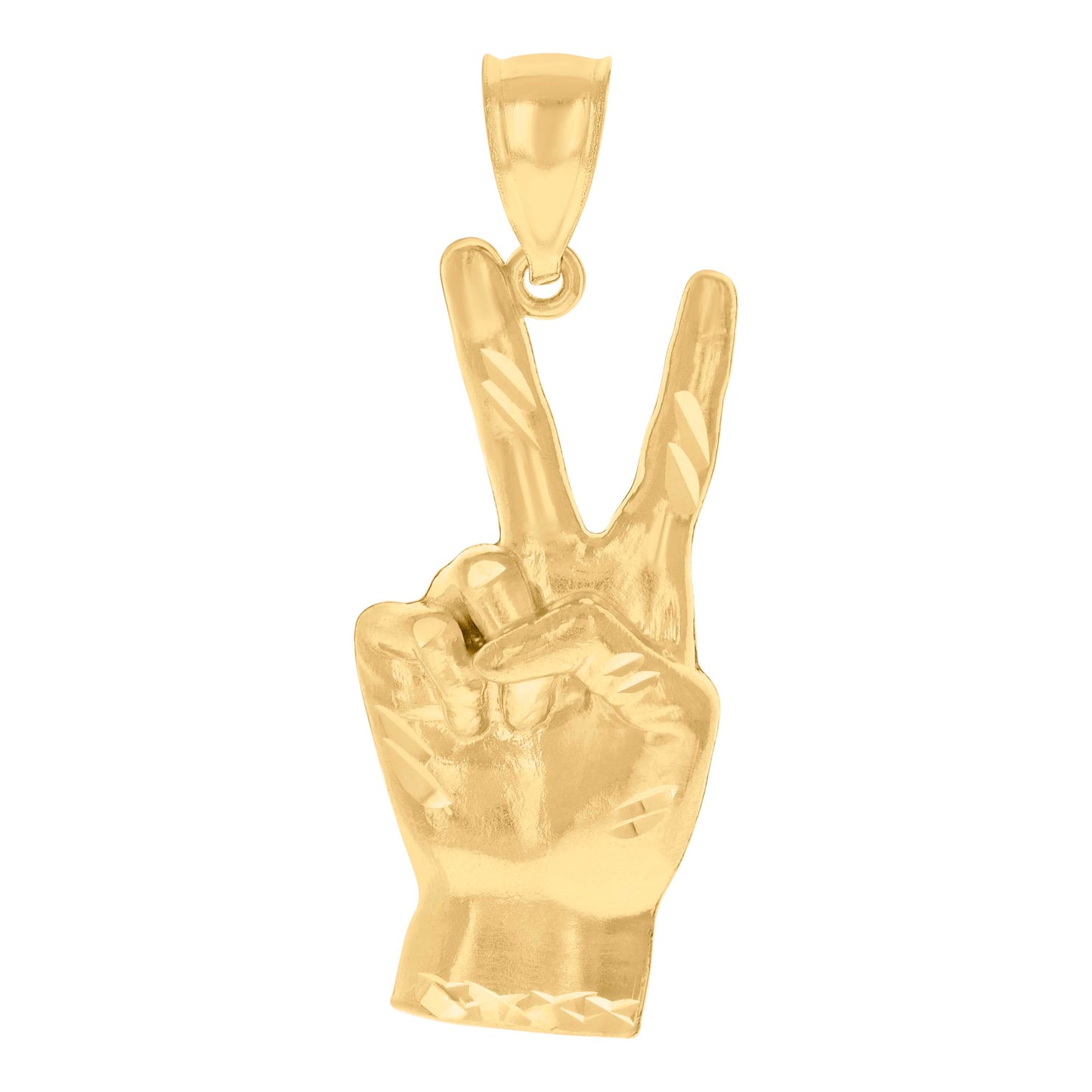 10k Yellow Gold Mens Peace Sign Victory Hand Symbol Fashion Charm Pendant