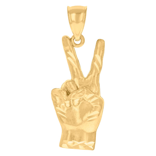 10k Yellow Gold Unisex Peace Sign Victory Hand Symbol Fashion Charm Pendant