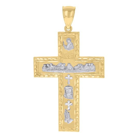 10k Two tone Gold Mens Jesus Last Supper INRI Cross Religious Charm Pendant